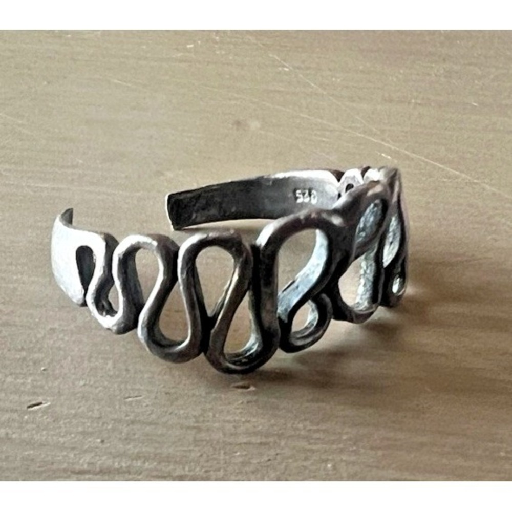 Vintage 925 Sterling Silver Adjustable Ring Organic Abstract Openwork Open Band‎
